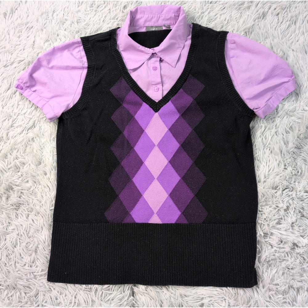 Apt. 9 Shirt Womens M Black Purple Blouse Lightweight Vest Top